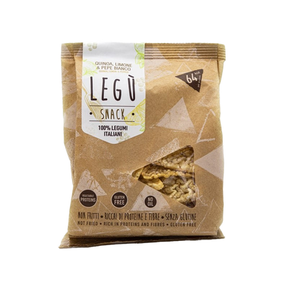 Snacks crunchy triangles (100% legumes) Quinoa, Lemon & White Pepper flavored